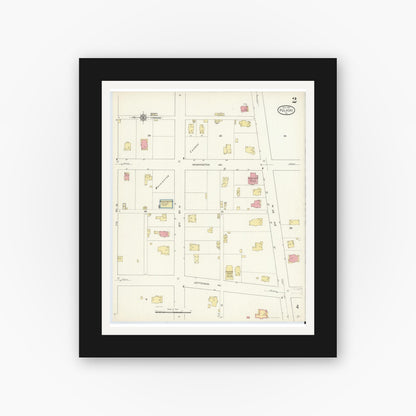 Old map wall art mockup — black gallery frame with white mat — Sanborn Fire Insurance Map from Pulaski, Pulaski County, Virginia (1913), Sheet #0002