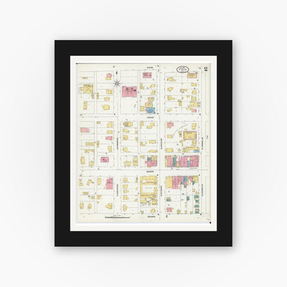 Old map wall art mockup — black gallery frame with white mat — Sanborn Fire Insurance Map from Polo, Ogle County, Illinois (1905), Sheet #0002
