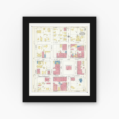 Old map wall art mockup — black gallery frame with white mat — Sanborn Fire Insurance Map from Robinson, Crawford County, Illinois (1916), Sheet #0002