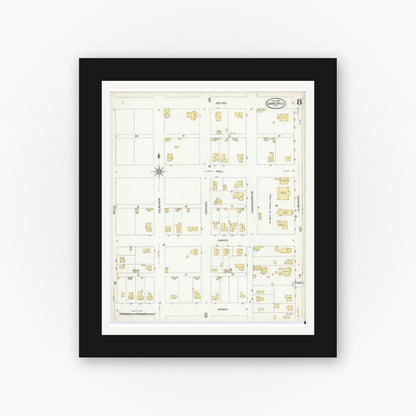 Old map wall art mockup — black gallery frame with white mat — Sanborn Fire Insurance Map from Gainesville, Cooke County, Texas (1908), Sheet #0008