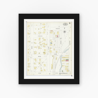 Old map wall art mockup — black gallery frame with white mat — Sanborn Fire Insurance Map from Big Rapids, Mecosta County, Michigan (1908), Sheet #0006