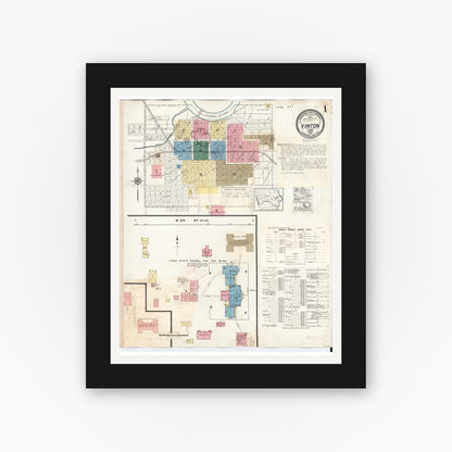 Old map wall art mockup — black gallery frame with white mat — Sanborn Fire Insurance Map from Vinton, Benton County, Iowa (1941), Sheet #0001