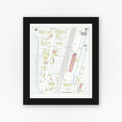 Old map wall art mockup — black gallery frame with white mat — Sanborn Fire Insurance Map from Barberton, Summit County, Ohio (1927), Sheet #0026