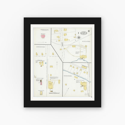 Old map wall art mockup — black gallery frame with white mat — Sanborn Fire Insurance Map from Nacogdoches, Nacogdoches County, Texas (1906), Sheet #0008