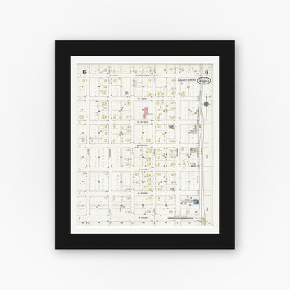 Old map wall art mockup — black gallery frame with white mat — Sanborn Fire Insurance Map from Seymour, Baylor County, Texas (1925), Sheet #0006