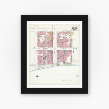Old map wall art mockup — black gallery frame with white mat — Sanborn Fire Insurance Map from Wilmington, New Hanover County, North Carolina (1910), Sheet #0012