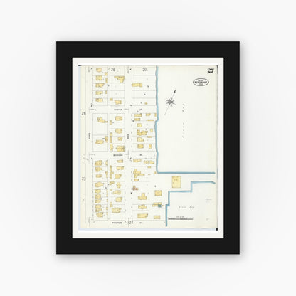 Old map wall art mockup — black gallery frame with white mat — Sanborn Fire Insurance Map from Menominee, Menominee County, Michigan (1907), Sheet #0027