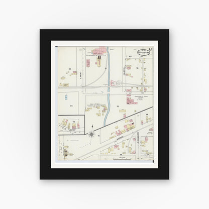 Old map wall art mockup — black gallery frame with white mat — Sanborn Fire Insurance Map from Chillicothe, Ross County, Ohio (1890), Sheet #0008