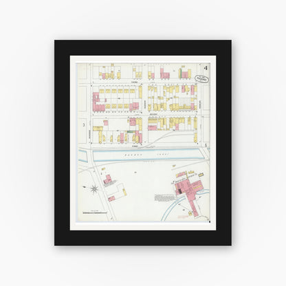 Old map wall art mockup — black gallery frame with white mat — Sanborn Fire Insurance Map from Passaic, Passaic County, New Jersey (1899), Sheet #0004