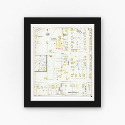 Old map wall art mockup — black gallery frame with white mat — Sanborn Fire Insurance Map from Marion, Marion County, Ohio (1900), Sheet #0009