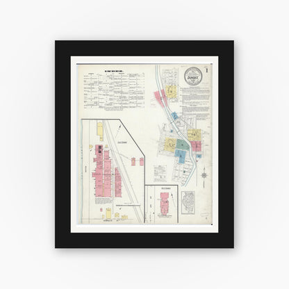 Old map wall art mockup — black gallery frame with white mat — Sanborn Fire Insurance Map from Dundee, Kane County, Illinois (1912), Sheet #0001