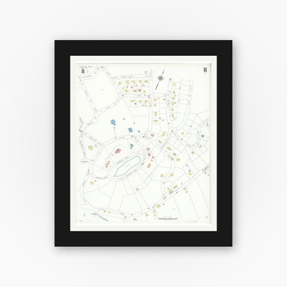Old map wall art mockup — black gallery frame with white mat — Sanborn Fire Insurance Map from Lexington, Middlesex County, Massachusetts (1935), Sheet #0008