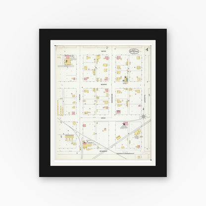 Old map wall art mockup — black gallery frame with white mat — Sanborn Fire Insurance Map from Mount Pulaski, Logan County, Illinois (1900), Sheet #0004