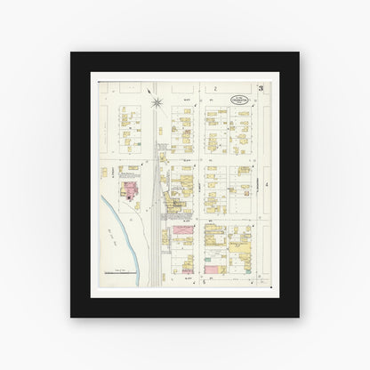 Old map wall art mockup — black gallery frame with white mat — Sanborn Fire Insurance Map from Crookston, Polk County, Minnesota (1906), Sheet #0003