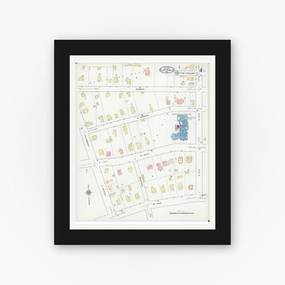 Old map wall art mockup — black gallery frame with white mat — Sanborn Fire Insurance Map from Platteville, Grant County, Wisconsin (1915), Sheet #0004