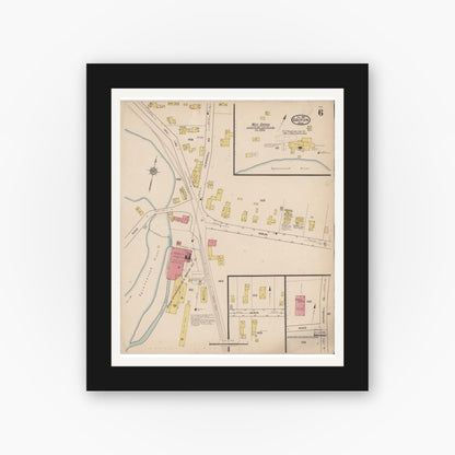 Old map wall art mockup — black gallery frame with white mat — Sanborn Fire Insurance Map from Groton, Middlesex County, Massachusetts (1921), Sheet #0006