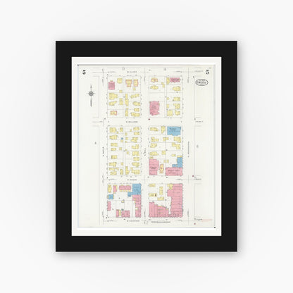 Old map wall art mockup — black gallery frame with white mat — Sanborn Fire Insurance Map from Owosso, Shiawassee County, Michigan (1930), Sheet #0005