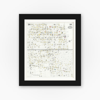 Old map wall art mockup — black gallery frame with white mat — Sanborn Fire Insurance Map from Del Rio, Val Verde County, Texas (1930), Sheet #0020