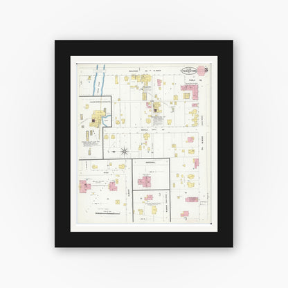 Old map wall art mockup — black gallery frame with white mat — Sanborn Fire Insurance Map from Fredericktown, Madison County, Missouri (1908), Sheet #0003
