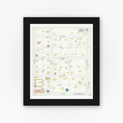 Old map wall art mockup — black gallery frame with white mat — Sanborn Fire Insurance Map from Comanche, Comanche County, Texas (1908), Sheet #0003