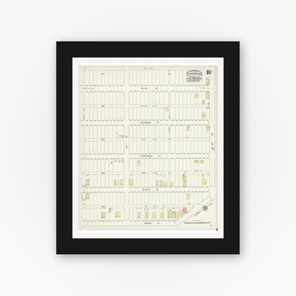Old map wall art mockup — black gallery frame with white mat — Sanborn Fire Insurance Map from Canonsburg, Washington County, Pennsylvania (1913), Sheet #0018