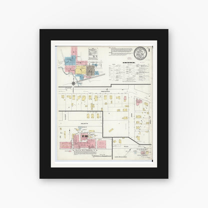 Old map wall art mockup — black gallery frame with white mat — Sanborn Fire Insurance Map from Delta, Fulton County, Ohio (1905), Sheet #0005