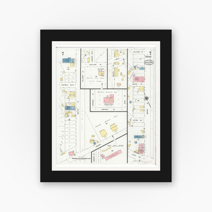 Old map wall art mockup — black gallery frame with white mat — Sanborn Fire Insurance Map from Halfway, Macomb County, Michigan (1925), Sheet #0007
