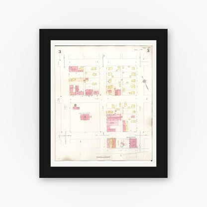 Old map wall art mockup — black gallery frame with white mat — Sanborn Fire Insurance Map from Carroll, Carroll County, Iowa (1948), Sheet #0003