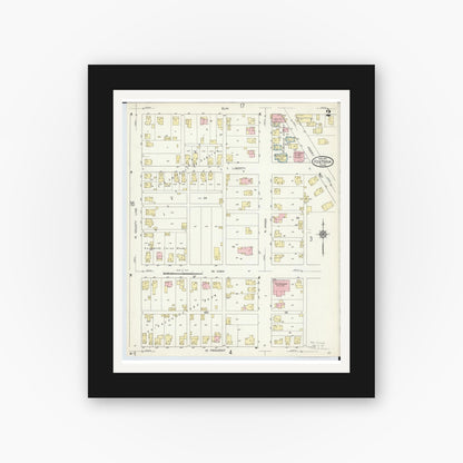 Old map wall art mockup — black gallery frame with white mat — Sanborn Fire Insurance Map from Fostoria, Seneca, Hancock, And Wood Counties, Ohio (1914), Sheet #0002