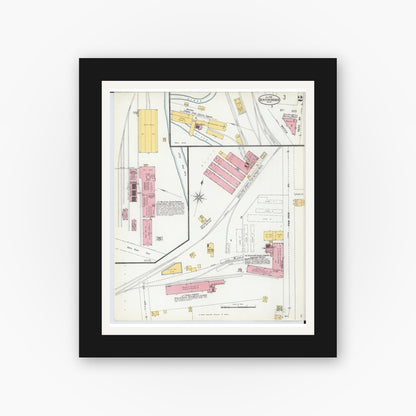 Old map wall art mockup — black gallery frame with white mat — Sanborn Fire Insurance Map from Benton Harbor, Berrien County, Michigan (1900), Sheet #0002