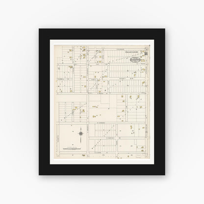 Old map wall art mockup — black gallery frame with white mat — Sanborn Fire Insurance Map from Bradentown, Manatee County, Florida (1922), Sheet #0014
