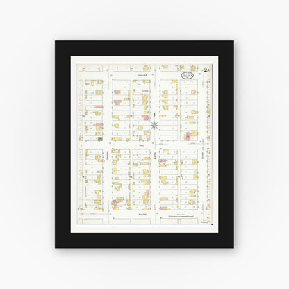 Old map wall art mockup — black gallery frame with white mat — Sanborn Fire Insurance Map from Tell City, Perry County, Indiana (1909), Sheet #0002