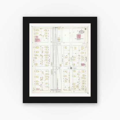 Old map wall art mockup — black gallery frame with white mat — Sanborn Fire Insurance Map from Tuscola, Douglas County, Illinois (1914), Sheet #0006