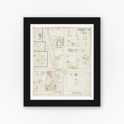 Old map wall art mockup — black gallery frame with white mat — Sanborn Fire Insurance Map from Macomb, Mcdonough County, Illinois (1886), Sheet #0004