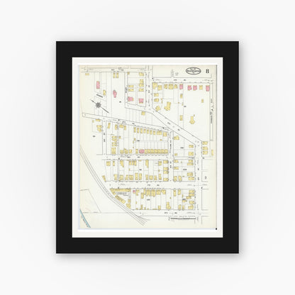 Old map wall art mockup — black gallery frame with white mat — Sanborn Fire Insurance Map from New Brighton, Beaver County, Pennsylvania (1918), Sheet #0008