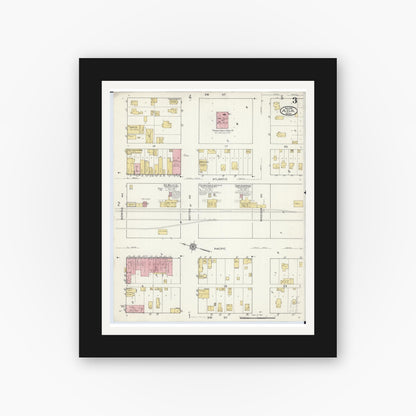 Old map wall art mockup — black gallery frame with white mat — Sanborn Fire Insurance Map from Ada, Norman County, Minnesota (1916), Sheet #0003