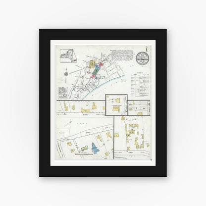 Old map wall art mockup — black gallery frame with white mat — Sanborn Fire Insurance Map from Easthampton, Suffolk County, New York (1920) - Complete Map Set