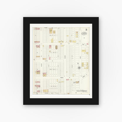 Old map wall art mockup — black gallery frame with white mat — Sanborn Fire Insurance Map from Clairton, Allegheny County, Pennsylvania (1907), Sheet #0005