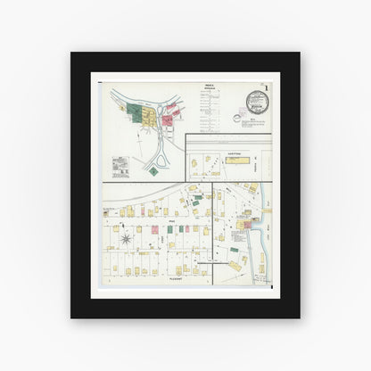 Old map wall art mockup — black gallery frame with white mat — Sanborn Fire Insurance Map from Morrow, Warren County, Ohio (1901) - Complete Map Set