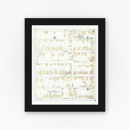 Old map wall art mockup — black gallery frame with white mat — Sanborn Fire Insurance Map from Salem, Columbiana County, Ohio (1909), Sheet #0006