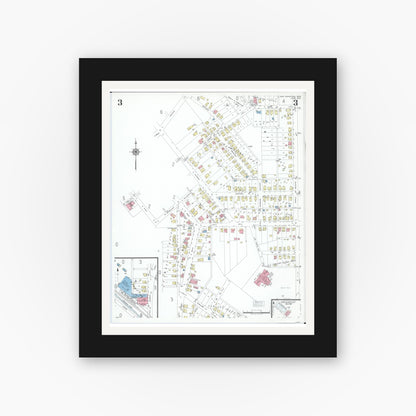 Old map wall art mockup — black gallery frame with white mat — Sanborn Fire Insurance Map from New Lexington, Perry County, Ohio (1950), Sheet #0003