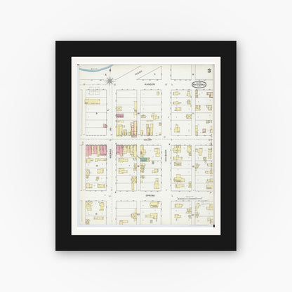 Old map wall art mockup — black gallery frame with white mat — Sanborn Fire Insurance Map from Whitehall, Muskegon County, Michigan (1892), Sheet #0003