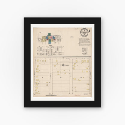 Old map wall art mockup — black gallery frame with white mat — Sanborn Fire Insurance Map from Compton, Los Angeles County, California (1922) - Complete Map Set