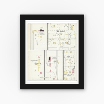 Old map wall art mockup — black gallery frame with white mat — Sanborn Fire Insurance Map from Auburn, Sangamon County, Illinois (1914), Sheet #0004