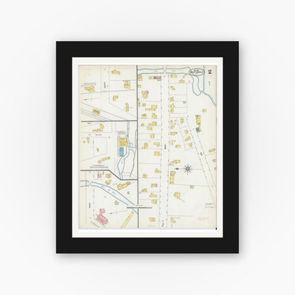 Old map wall art mockup — black gallery frame with white mat — Sanborn Fire Insurance Map from Scottsville, Monroe County, New York (1903), Sheet #0002
