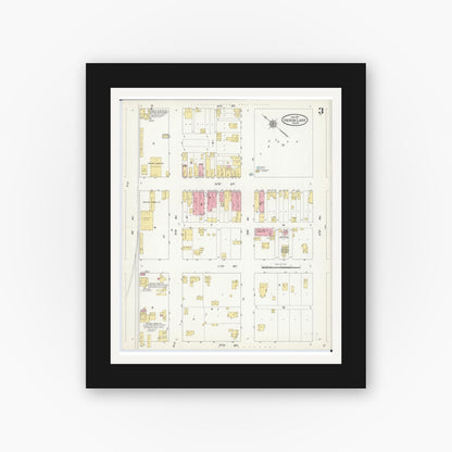 Old map wall art mockup — black gallery frame with white mat — Sanborn Fire Insurance Map from Heron Lake, Jackson County, Minnesota (1913), Sheet #0003
