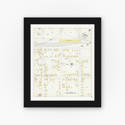 Old map wall art mockup — black gallery frame with white mat — Sanborn Fire Insurance Map from Miami, Dade County, Florida (1906), Sheet #0009
