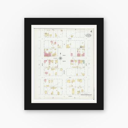 Old map wall art mockup — black gallery frame with white mat — Sanborn Fire Insurance Map from Lebanon, Saint Clair County, Illinois (1906), Sheet #0004