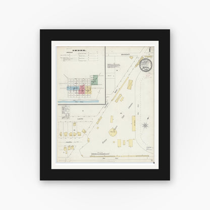 Old map wall art mockup — black gallery frame with white mat — Sanborn Fire Insurance Map from Beaver, Beaver County, Pennsylvania (1896) - Complete Map Set