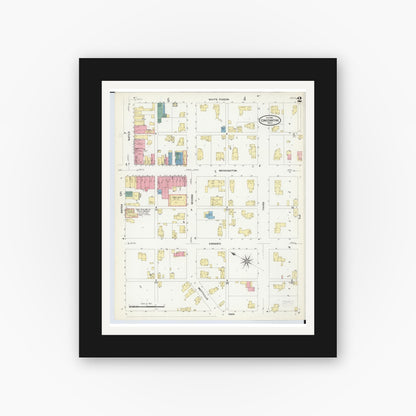 Old map wall art mockup — black gallery frame with white mat — Sanborn Fire Insurance Map from Constantine, Saint Joseph County, Michigan (1909), Sheet #0002